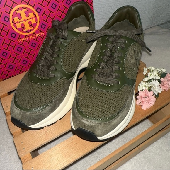 NIB Tory Burch Kick Trainer - Chevrons Mesh - Grove/Aneto SIZE 7 1/2 - Picture 2 of 6